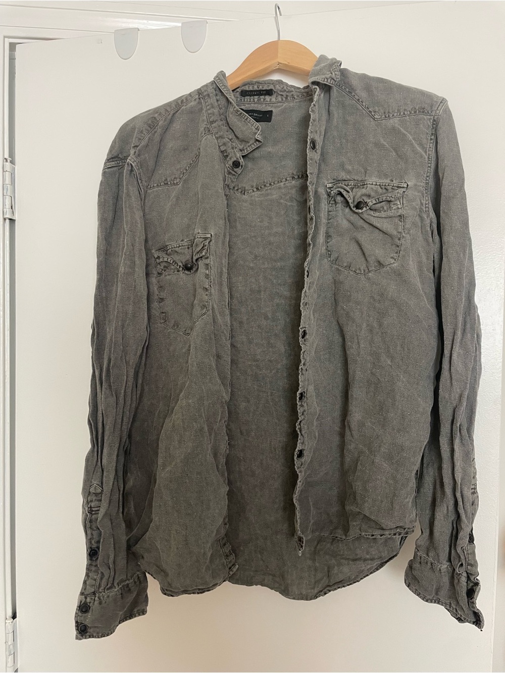 Lucky Brand Washed Grey Lightweight Shirt Jacket 100% linen